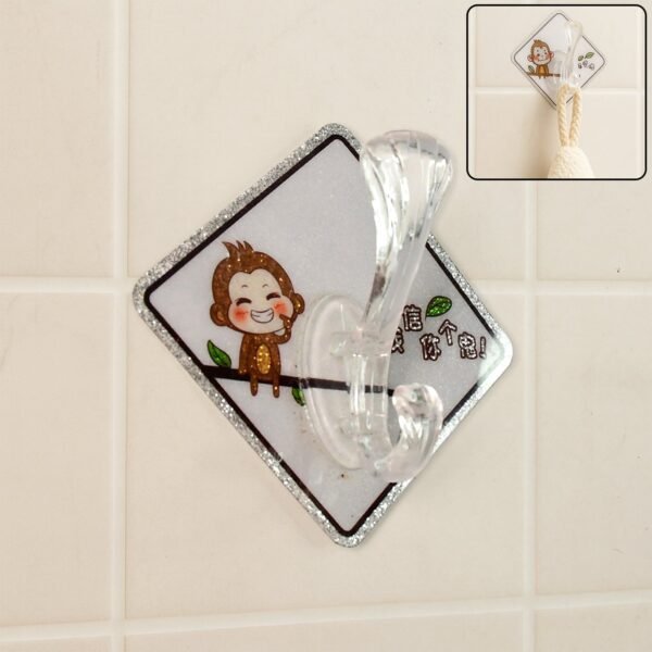 Cute Cartoon Print Transparent Wall Hook with Self-Adhesive Back (1 Pc)