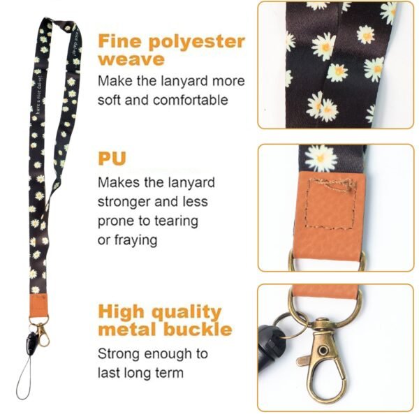 Floral Print Neck Lanyard Strap with Clip Hook & Mobile String (1 Pc)