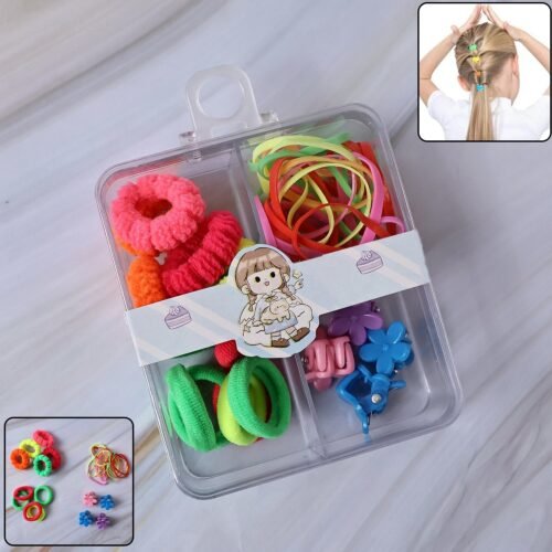 Kids Hair Bands, Rubber Bands & Cute Hair Clips in Storage Box (Mix Design / 1 Set)