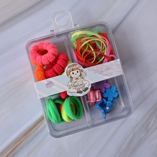 Kids Hair Bands, Rubber Bands & Cute Hair Clips in Storage Box (Mix Design / 1 Set)