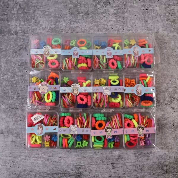 Kids Hair Bands, Rubber Bands & Cute Hair Clips in Storage Box (Mix Design / 1 Set)