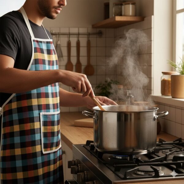 kitchen-Apron-04.jpg Cotton Checkered Kitchen Apron with Front Pocket (1 Pc)