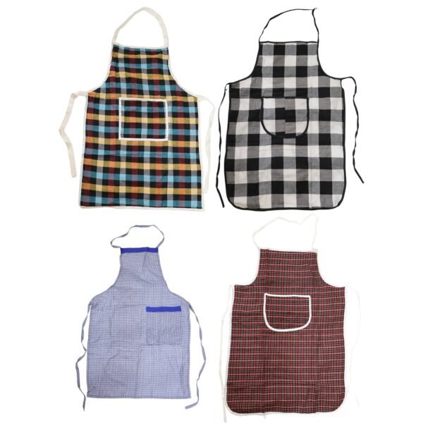 kitchen-Apron-05.jpg Cotton Checkered Kitchen Apron with Front Pocket (1 Pc)