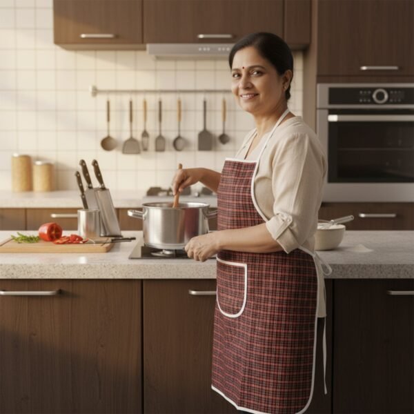 kitchen-Apron-06.jpg Cotton Checkered Kitchen Apron with Front Pocket (1 Pc)