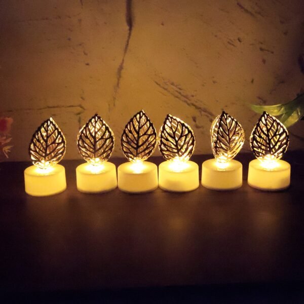 Decorative Golden Leaf Shaped Flameless LED Candles (12 Pc)