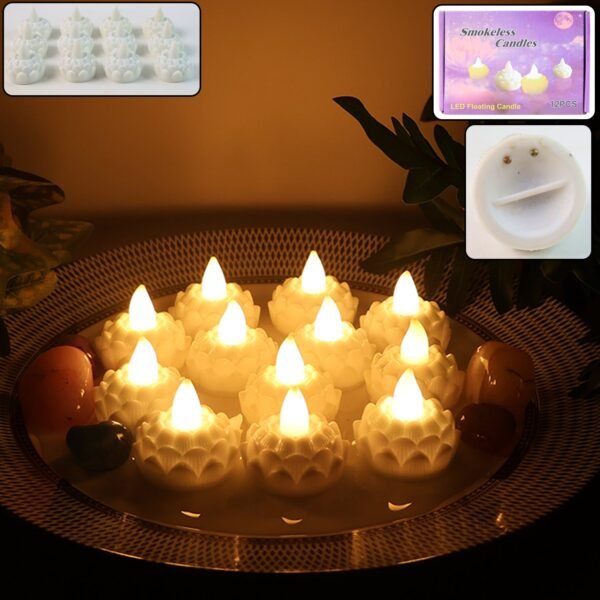 LED Floating Lotus Water Sensor Candles (12 Pc)