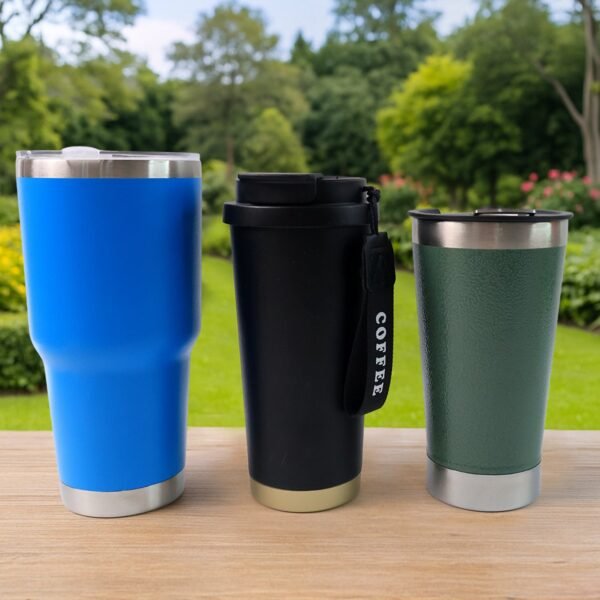 Assorted Metal and Plastic Travel Mug Tumbler Cup, Tumbler (1 Pc / Mixed Design)