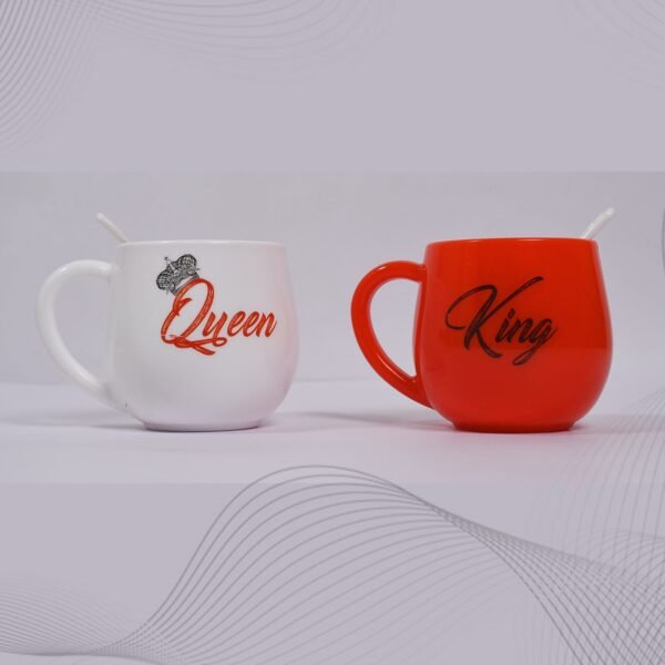 King & Queen Printed Couple Matching Coffee / Tea Plastic Coffee Mug (300ml Set of 2)