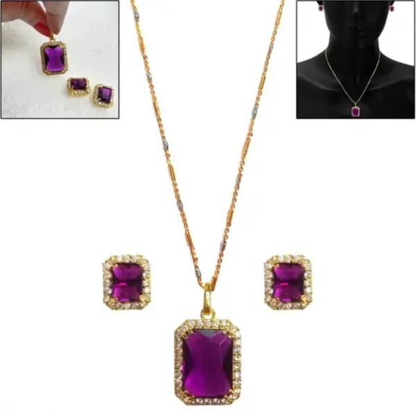 Stone Pendant Necklace Chain Set with Earrings (1 Set / Mix Color & Design)