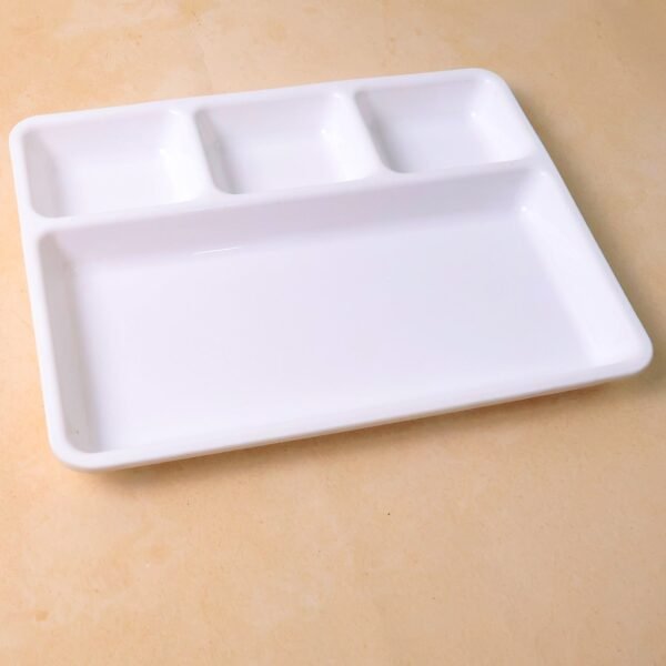 servingtray-03.jpg Plastic 4-Compartment Rectangular Meal Serving Tray / Plate (1 Pc / White)
