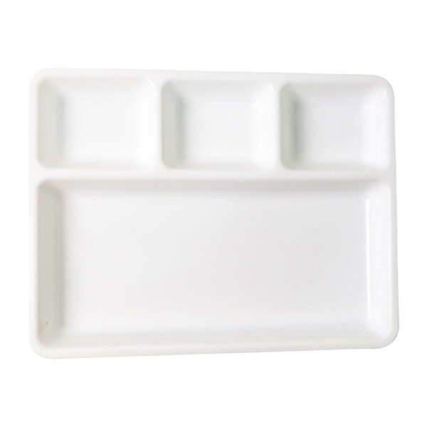 servingtray-04.jpg Plastic 4-Compartment Rectangular Meal Serving Tray / Plate (1 Pc / White)