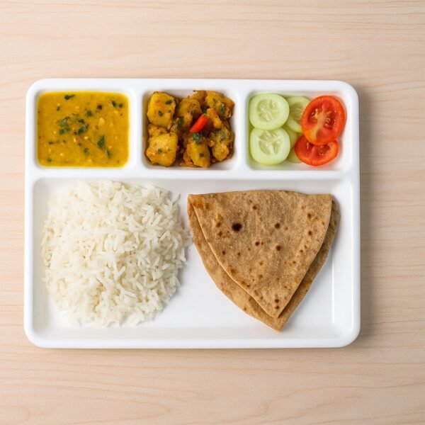 servingtray-05.jpg Plastic 4-Compartment Rectangular Meal Serving Tray / Plate (1 Pc / White)