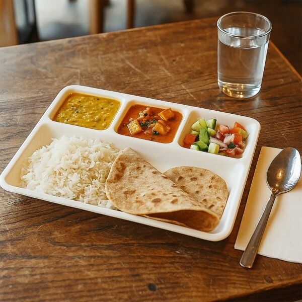 servingtray-06.jpg Plastic 4-Compartment Rectangular Meal Serving Tray / Plate (1 Pc / White)