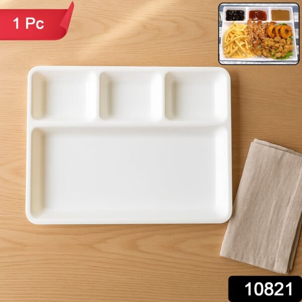 servingtrayWSKU-01.jpg Plastic 4-Compartment Rectangular Meal Serving Tray / Plate (1 Pc / White)