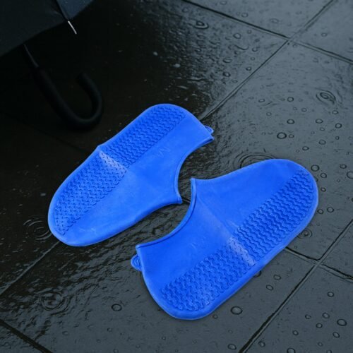 Blue Non-Slip Silicone Rain Anti skid Waterproof Fordable Boot Shoe Cover (1 Pair)
