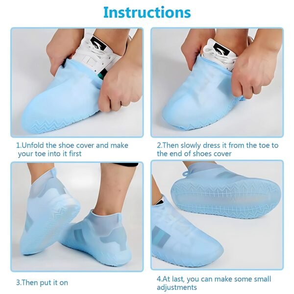 Blue Non-Slip Silicone Rain Anti skid Waterproof Fordable Boot Shoe Cover (1 Pair)