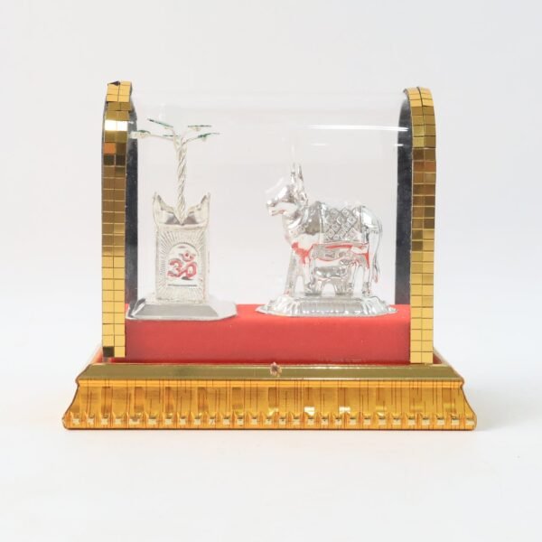Decorative Kamdhenu Cow with Calf and Tulsi Plant Idol Set