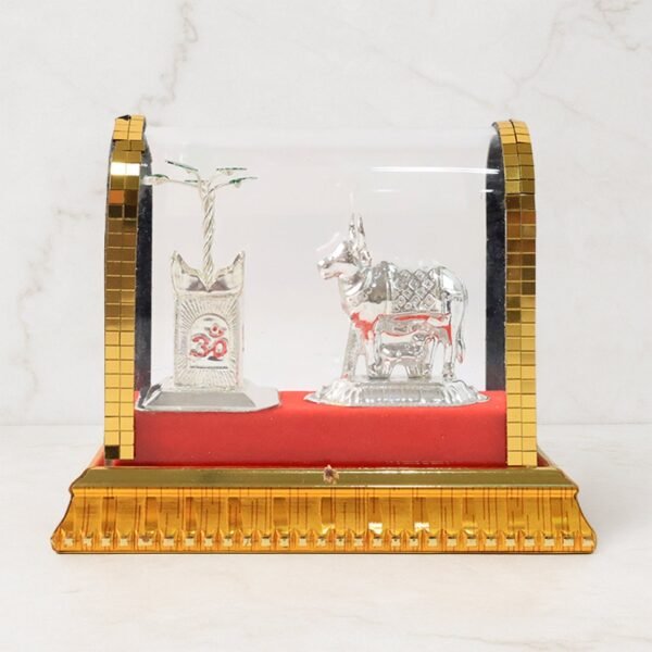 Decorative Kamdhenu Cow with Calf and Tulsi Plant Idol Set
