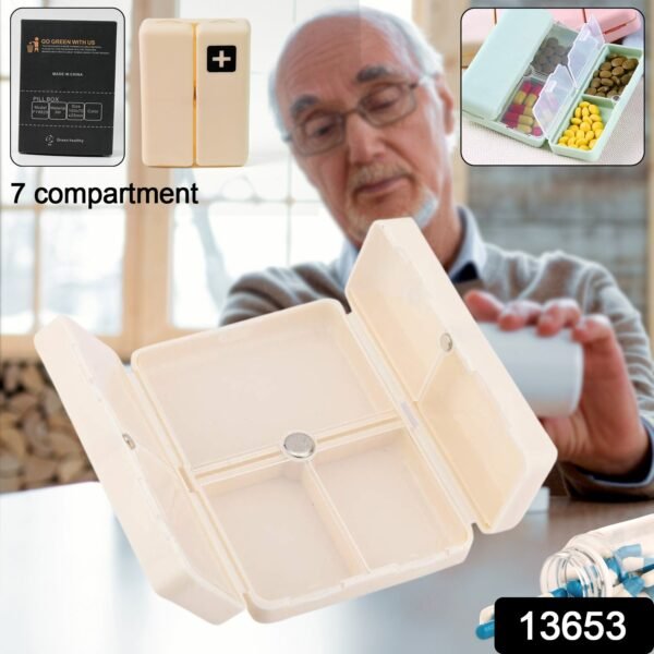 sku2.jpg Magnetic Pill Organizer, 7 Compartments Portable Pill Case (1 Pc)