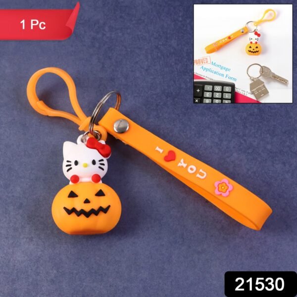 Cute Cartoon Cat & Pumpkin Theme Silicone Keychain (1 Pc)