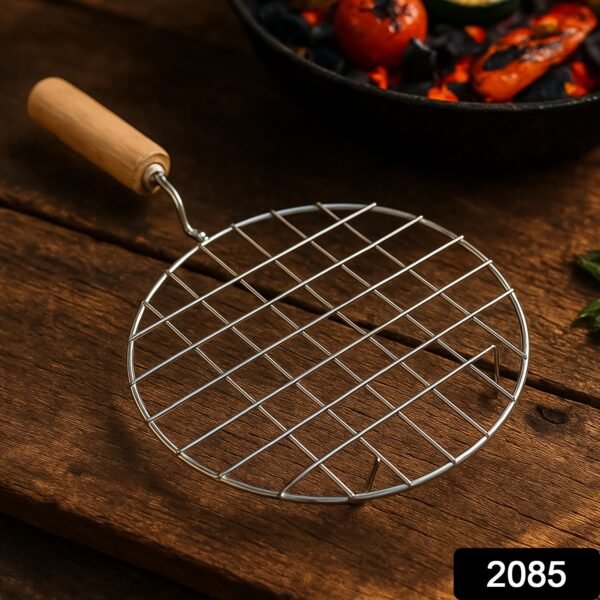 sku_2f0b0928-7dc4-416a-b4aa-93213aa8906e.jpg Kitchen Round Stainless Steel Roaster Papad Jali, Barbecue Grill with Wooden Handle