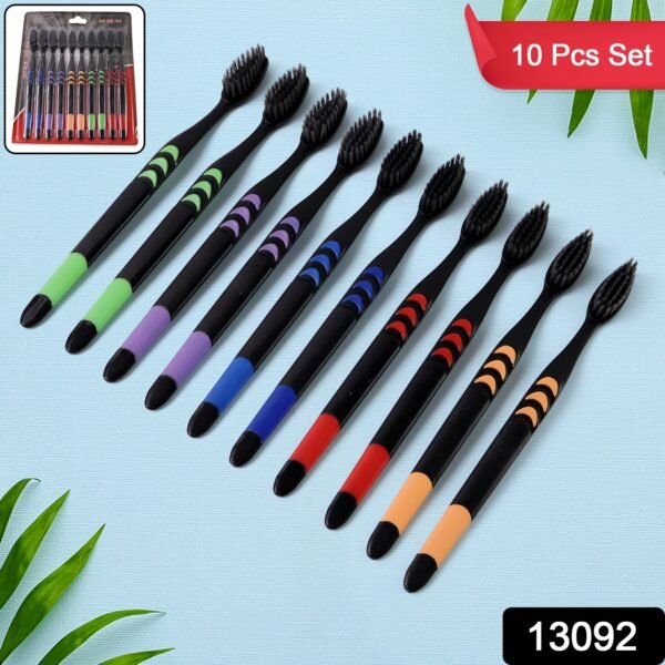 Soft Toothbrush with Plastic Round Box for Adults & Kids (Set of 10 Pcs)