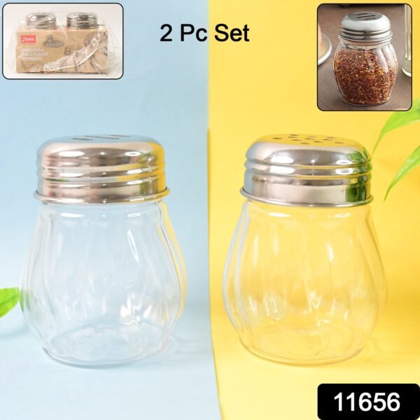 Apex Oregano & Chilli Flakes Dispenser Set 2 Pcs Plastic Spice Shaker with Steel Lid