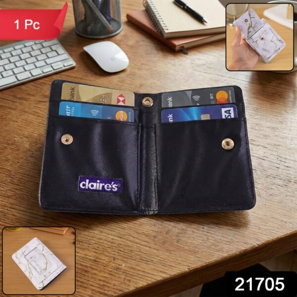 sku_674720ce-c87a-4396-8e28-3e399d9670db.jpg Compact Marble Finish Snap Button Card Holder Wallet (1 Pc)