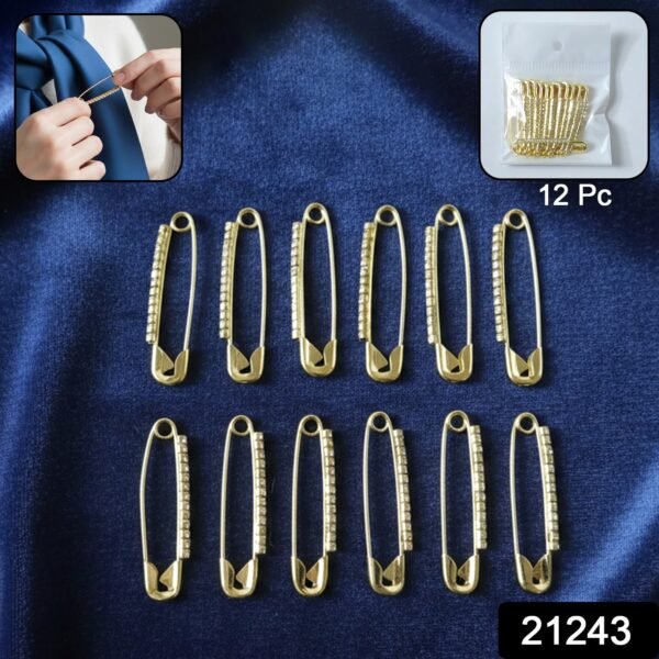 Decorative Golden Safety Pin Brooch Set (12 Pc Set)