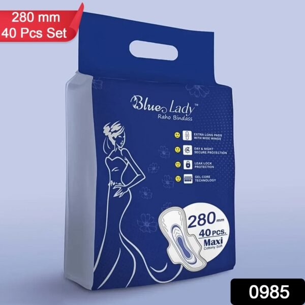 Beautiful Basics Blue Lady Long Pads With Wides Wings Sanitary Pads – 280 mm, 40-Pack