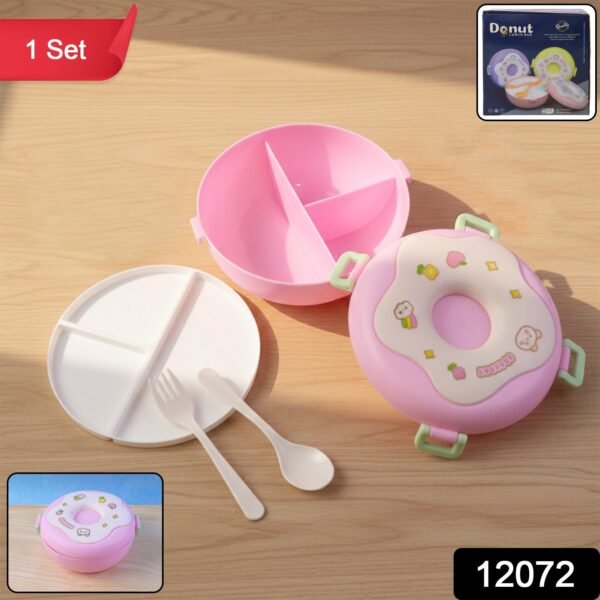 Donut Shaped Double Insulated 3 Compartment Lunch Box (1 Pc / Mix Color)