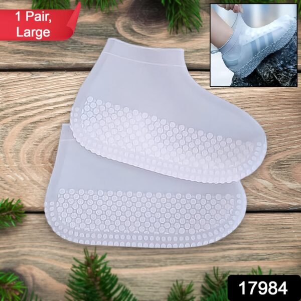 Non-Slip Silicone Reusable Waterproof Anti-Skid Shoe Covers (Large, 1 Pair)