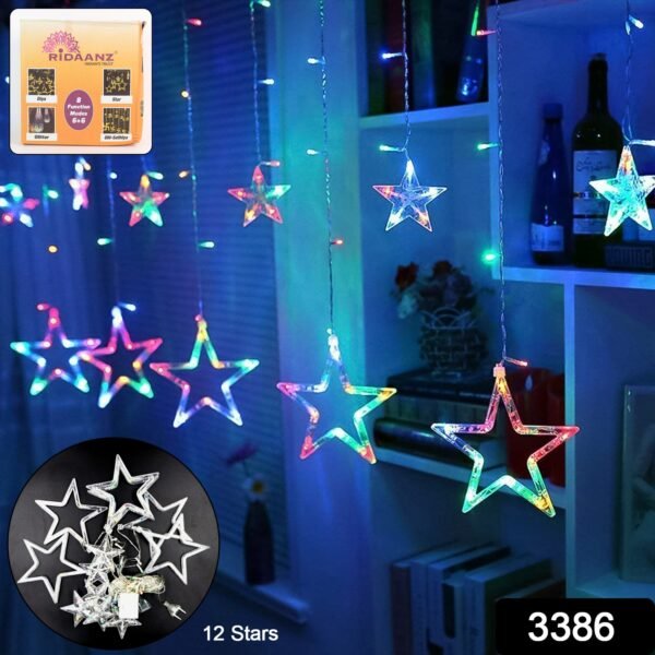 12 Stars LED Curtain String Lights with 8 Flashing Modes (Multicolor / With Box)
