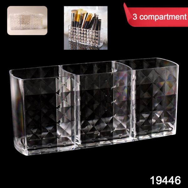 sku_d58aed60-7a6c-46c5-8548-b0d0d06505c1.jpg Elegant Crystal-Effect 3-Compartment Acrylic Makeup Brush Holder (1 Pc)