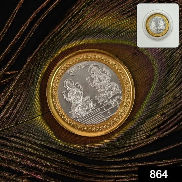 Premium Gold & Silver Dual-Tone Religious Coin with Lakshmi Ganesh Design