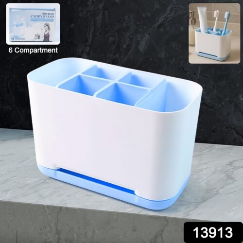 sku_f8d81378-def8-4419-844d-60a43c9f6a81.jpg 6 Compartment Multi Purpose Organizer Toothbrush Holder Stand Plastic Caddy (1 Pc)