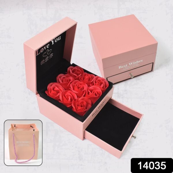 Preserved Eternal Rose Gift Box with Drawer & 9 Artificial Roses (1 Set)