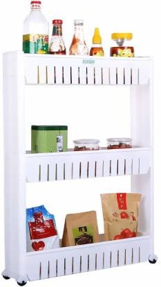 Multipurpose 3 Layer Slim Side Space Saving Storage Organizer Rack Shelf