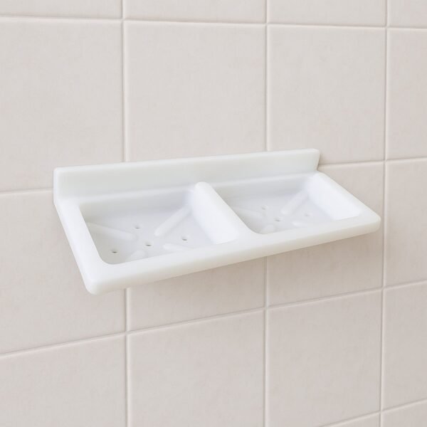 soap-dish-holder-04_9aca10eb-622d-4643-a6fd-f327b333ce69.jpg Wall Mounted Double Compartment Soap & Sponge Holder (1 Pc)