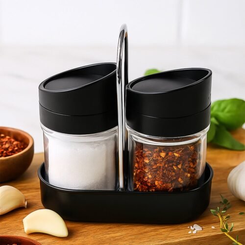 Apex Helix Salt N' Pepper 2-Piece Plastic Jar Set with Stand