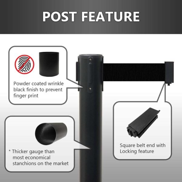Heavy Duty Retractable Belt Crowd Control Pole with Sturdy Base – 1 Pc