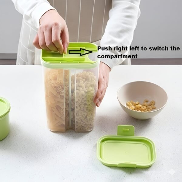 Plastic 2 Sections Air Tight Transparent Food Grain Cereal Storage Container (2 ltr)