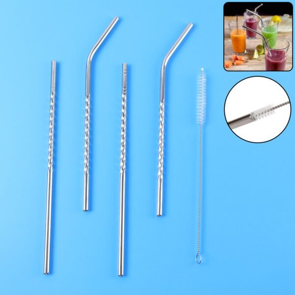 straws-01.jpg Set of 4 Stainless Steel Straws & Brush (2 Straight straws, 2 Bent straws, 1 Brush)