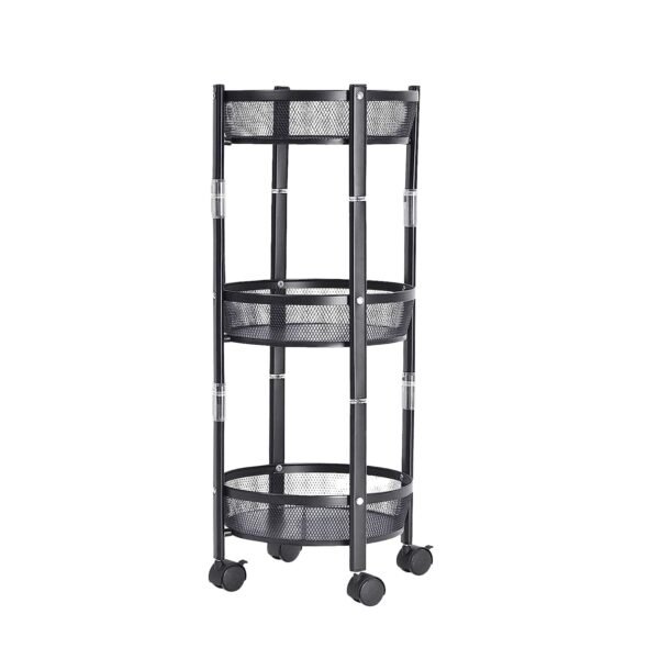 3-Layer Round Metal Mesh Utility Storage Trolley with Wheels