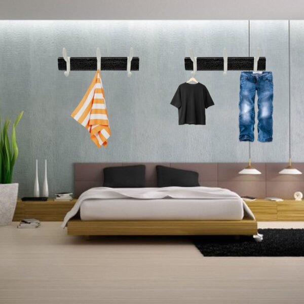 use_1.jpg Wall Mounted Coat Hanger Rack – 6 Hooks for Clothes, Jackets & Hats