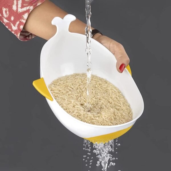 Plastic Rice Pulses Fruits Vegetable Noodles Pasta Washing Bowl and Strainer (2 Pc)