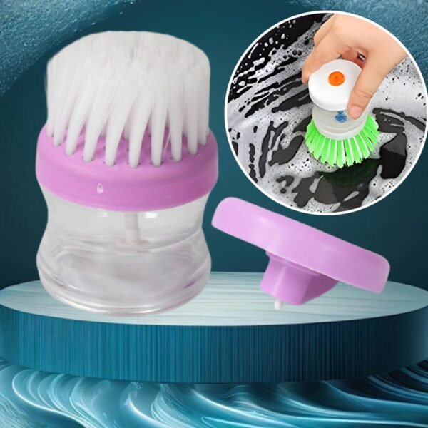 wash-brush-2.jpg Plastic Wash Basin Brush Cleaner with Liquid Soap Dispenser (Multicolour)