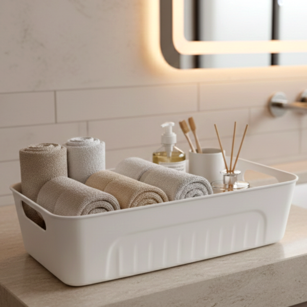 whitestoragecontainer-02.png White Plastic Storage Basket Tray Set (4 Pcs)