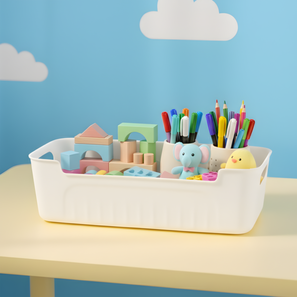 whitestoragecontainer-03.png White Plastic Storage Basket Tray Set (4 Pcs)