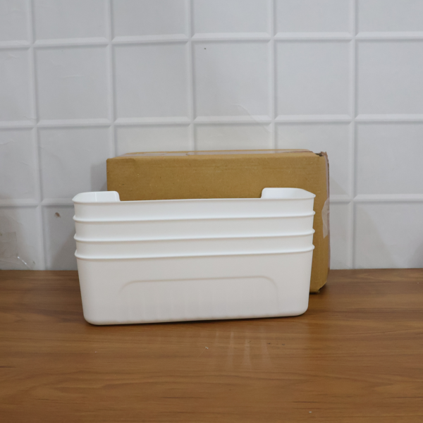 whitestoragecontainer-live.png White Plastic Storage Basket Tray Set (4 Pcs)